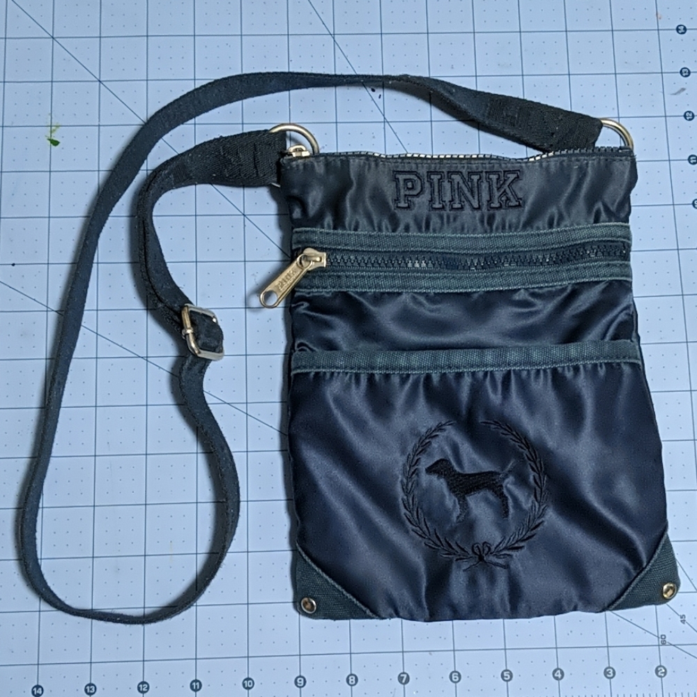 Navy satin PINK cross body bag